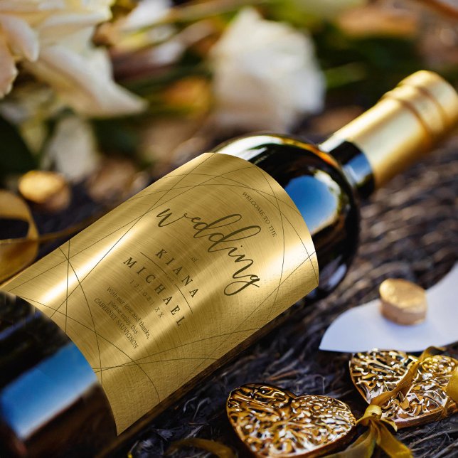 Metallic Geometric Wedding Gold ID648 Wine Label (Creator Uploaded)