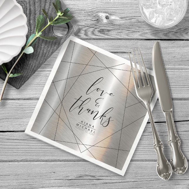 Metallic Geometric Wedding Silver/Black ID648 Napkin (Creator Uploaded)