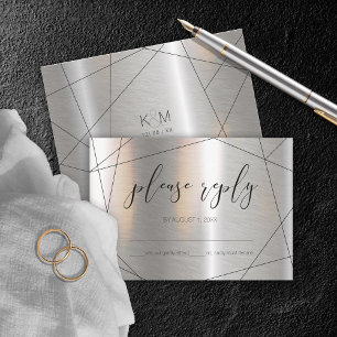 Metallic Geometric Wedding Silver/Black ID648 RSVP Card
