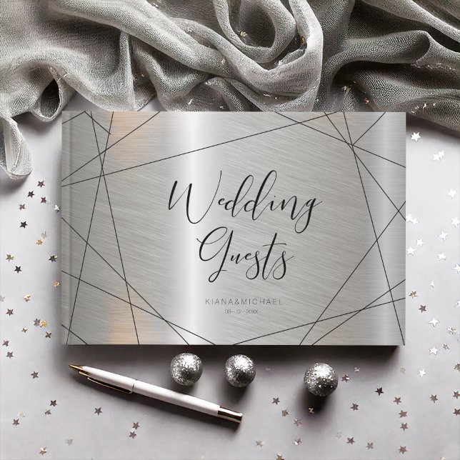 Metallic Geometric Wedding Silver ID648 Guest Book (Creator Uploaded)