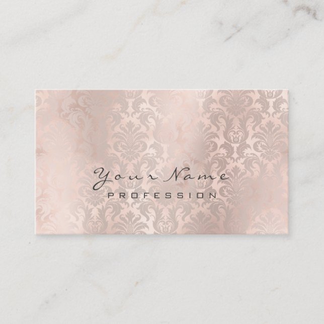 Metallic Glam Blush Rose Gold Skinny Damask Business Card (Front)