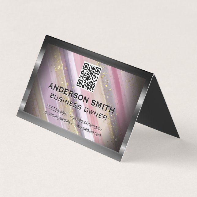 Metallic Glitter Brushed | Qr Code Business Card (Front)