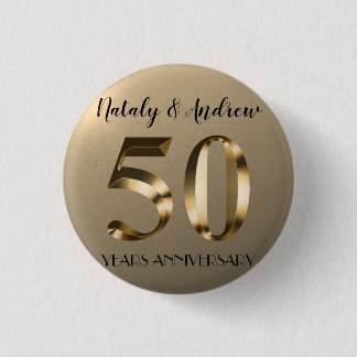 Metallic Gold 50th Wedding Anniversary 3 Cm Round Badge