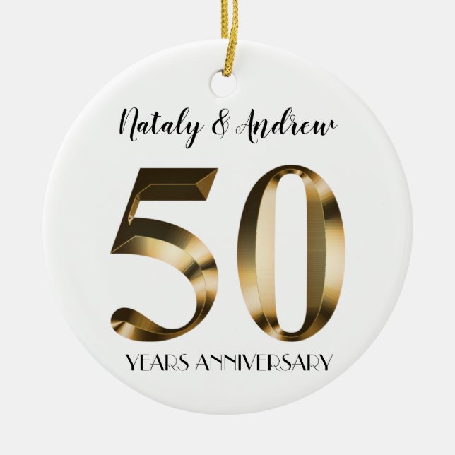Metallic Gold 50th Wedding Anniversary Ceramic Tree Decoration (Front)
