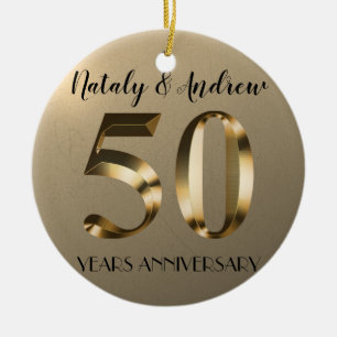 Metallic Gold 50th Wedding Anniversary Ceramic Tree Decoration