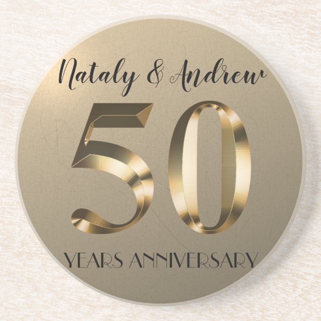 Metallic Gold 50th Wedding Anniversary Coaster (Front)