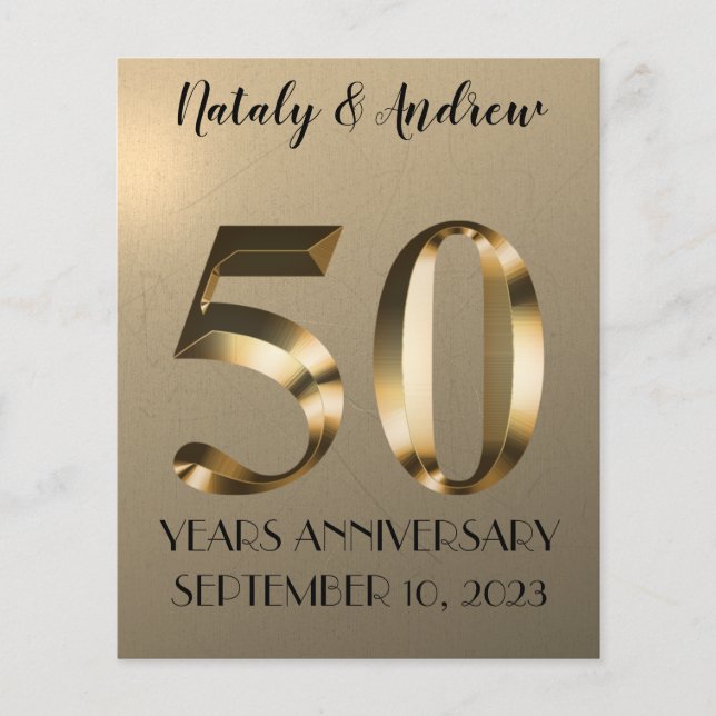 Metallic Gold 50th Wedding Anniversary Flyer (Front)