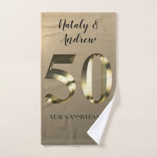Metallic Gold 50th Wedding Anniversary Hand Towel