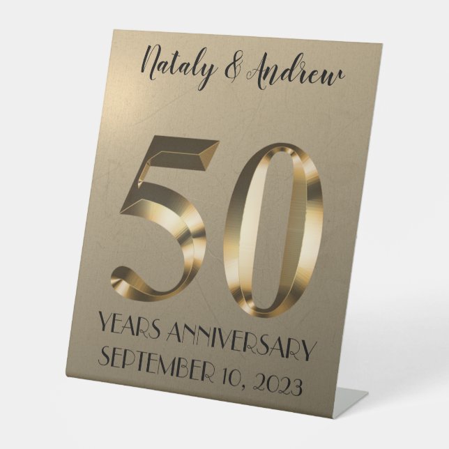 Metallic Gold 50th Wedding Anniversary Pedestal Sign (Front)