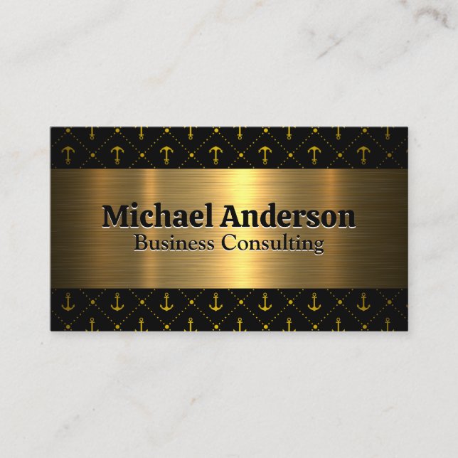 Metallic Gold | Anchor Pattern Business Card (Front)