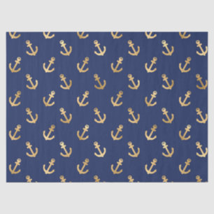 Metallic Gold Anchors on Navy Blue Decoupage Tissue Paper