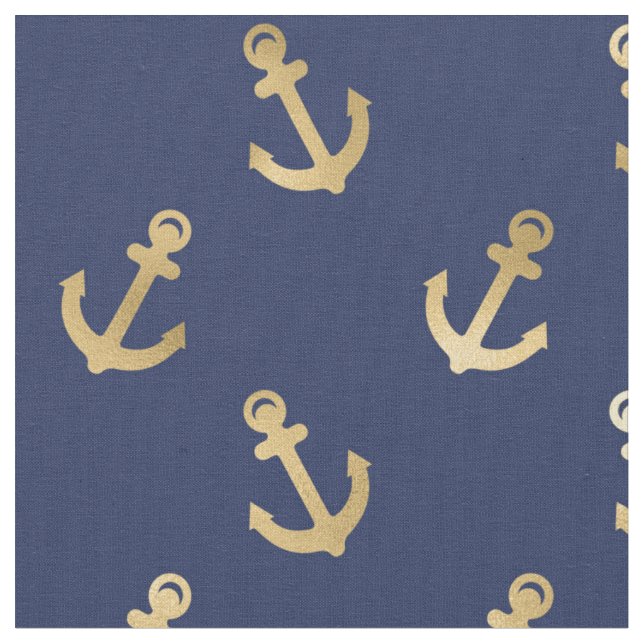 Metallic Gold Anchors on Navy Blue Fabric (Close Up)