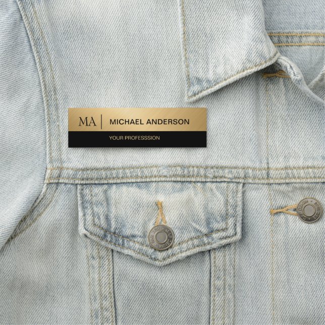Metallic Gold and Black Background Name Tag (In Situ)