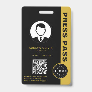 Metallic Gold and Black Professional Press Pass ID Badge