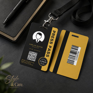 Metallic Gold and Black Professional Press Pass ID Badge