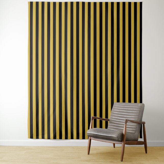 Metallic Gold and Black Stripe Decorative Tapestry (In Situ)