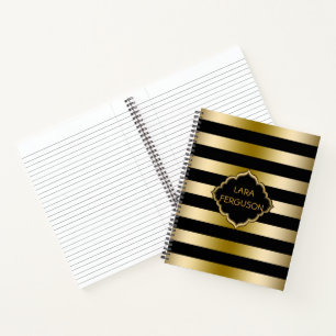 Metallic Gold And Black Stripes Notebook