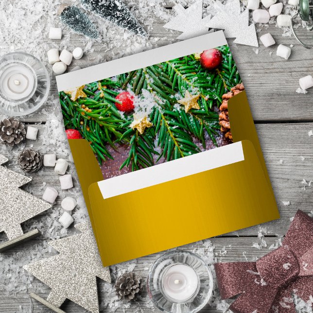 Metallic Gold and Festive Foliage Christmas Envelope (Creator Uploaded)