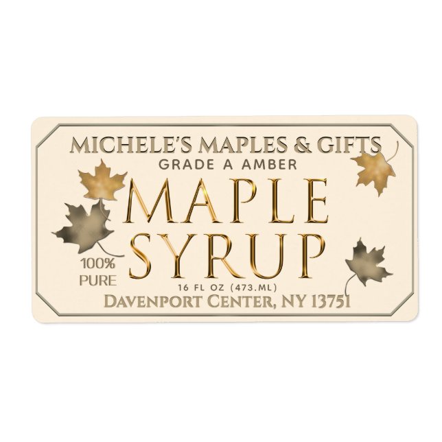 Metallic Gold and Ivory Maple Syrup Shipping Label (Front)
