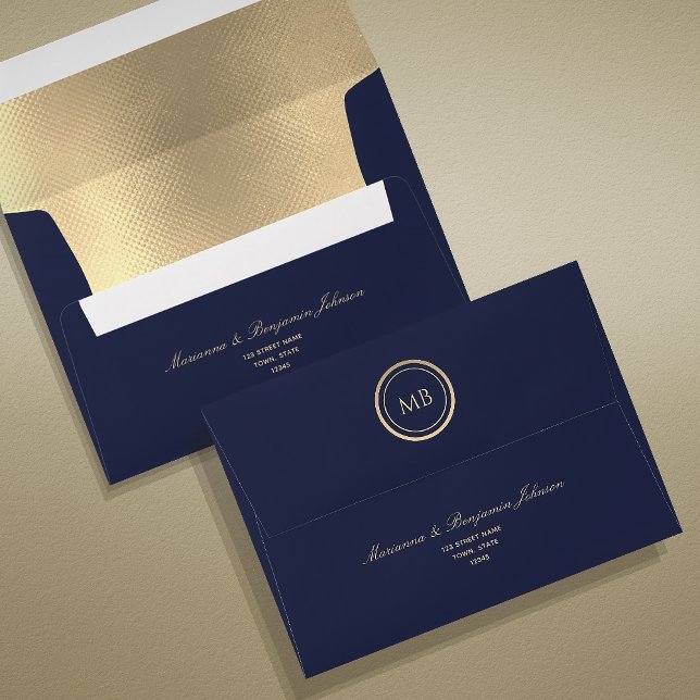 Metallic Gold and Navy Blue Wedding  Envelope (Creator Uploaded)