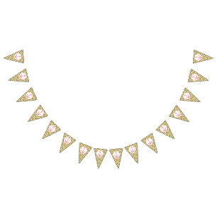 Metallic Gold and White Chevron with Pink Nautical Bunting