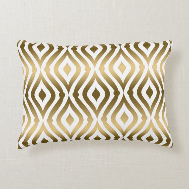 Metallic Gold And White Geometric Pattern Decorative Cushion (Front)