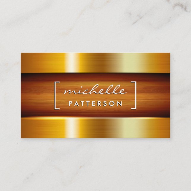 Metallic Gold Background Glossy Metal Business Card (Front)