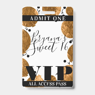 Metallic Gold Balloons Sweet 16 Party VIP Pass ID Badge