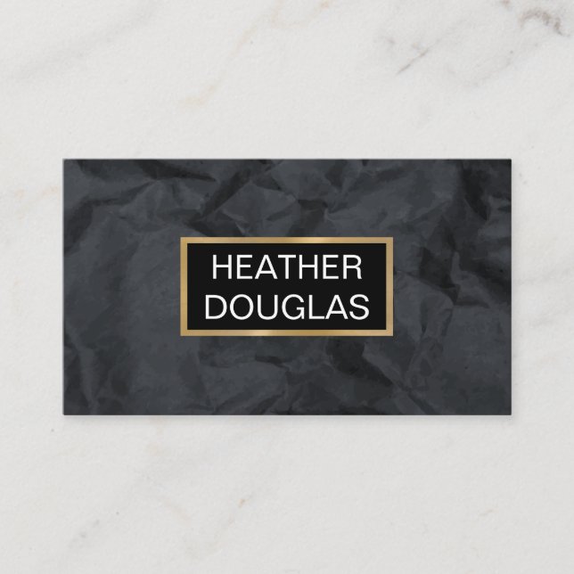 Metallic Gold Banner | Crumple Black Paper Business Card (Front)