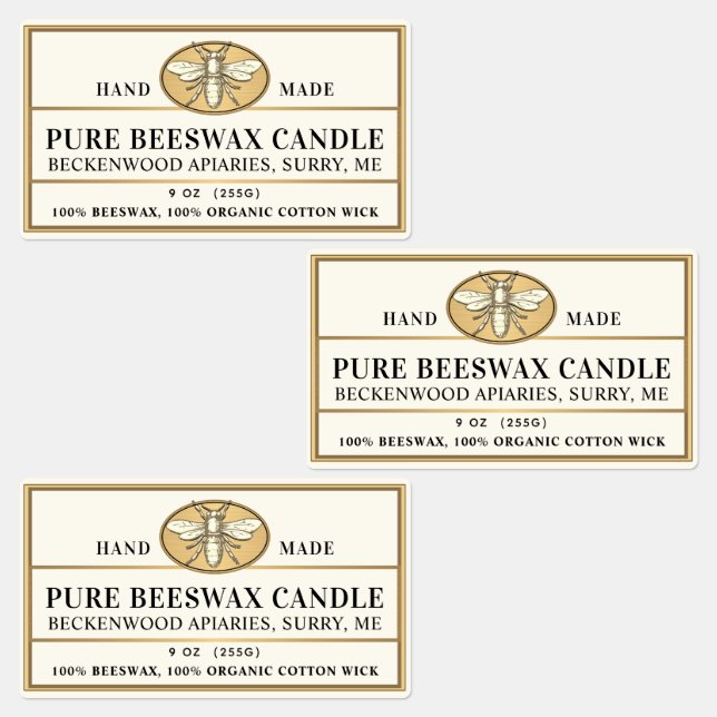 Metallic Gold Beeswax Ivory Candle Heraldic Bee    (Group)