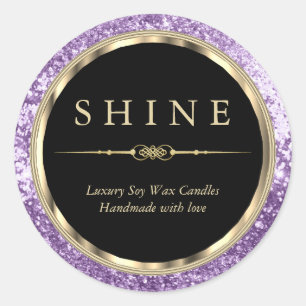 Metallic Gold, Black and Purple Glitter Classic Round Sticker