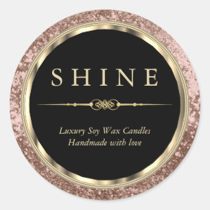 Metallic Gold, Black and Rose Gold Glitter Classic Round Sticker