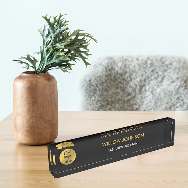 Metallic Gold & Black Business Logo Executive Nameplate (Metallic Gold & Black Business Logo Executive Desk Name Plate)