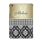 METALLIC GOLD BLACK DAMASK PATTERN MONOGRAM