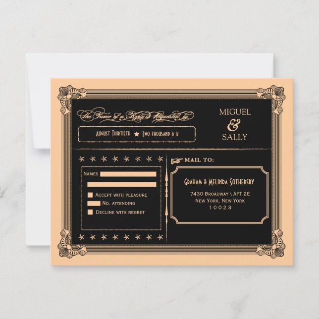 Metallic Gold & Black DIY Wedding RSVP Card (Front)