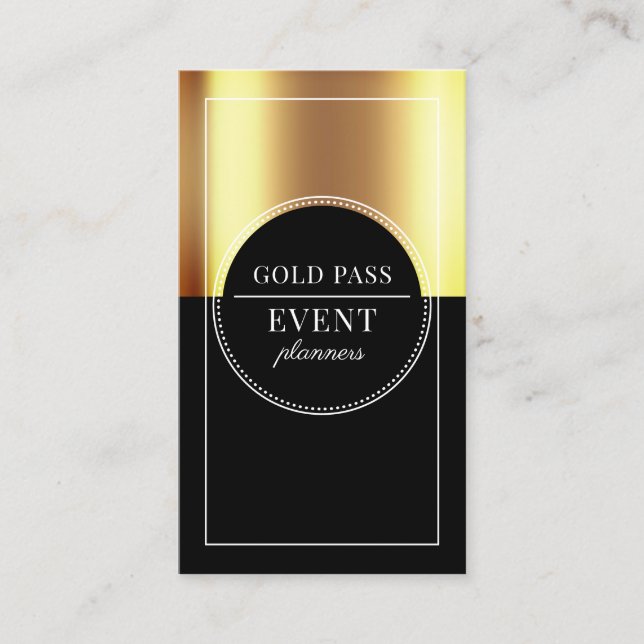 Metallic Gold Black Event Planner Business Card (Front)