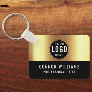 Metallic Gold Black Logo Name Key Ring