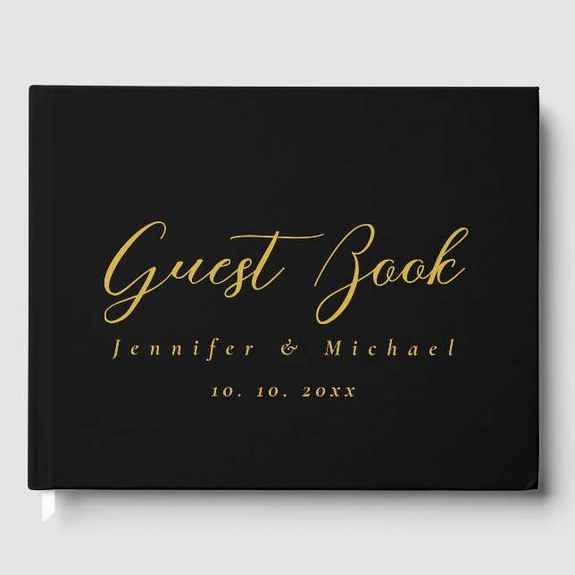 Metallic Gold & Black Professional Modern Elegant Guest Book (Front)