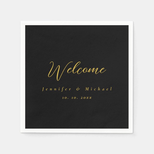 Metallic Gold & Black Professional Modern Elegant Napkin (Front)