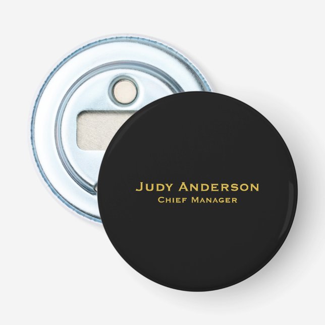 Metallic Gold & Black Professional Modern Name Pro Bottle Opener (Front)