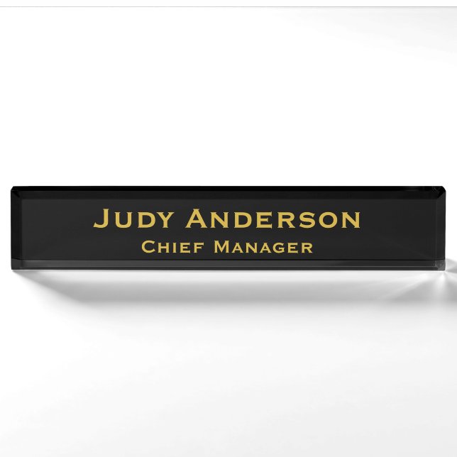 Metallic Gold & Black Professional Modern Name Pro Nameplate (Front)