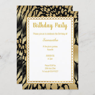METALLIC GOLD BLACK SPOT ANIMAL PRINT BIRTHDAY INVITATION