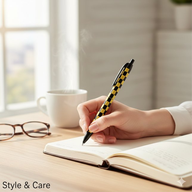 Metallic Gold Black Square Box Pattern Style Ink Pen (Metallic Gold Black Square Box Pattern Style Pen)