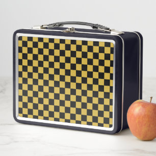 Metallic Gold & Black Square Style Pattern Metal Lunch Box
