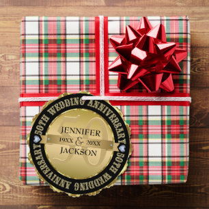 Metallic Gold & Black Wedding Anniversary Tree Decoration Card