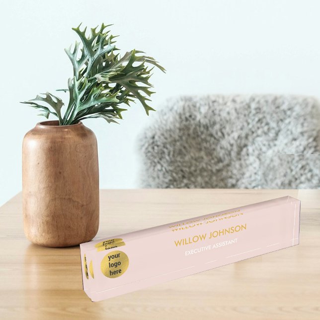 Metallic Gold & Blush Pink Business Logo Executive Nameplate (Metallic Gold & Blush Pink Business Logo Executive Desk Name Plate)