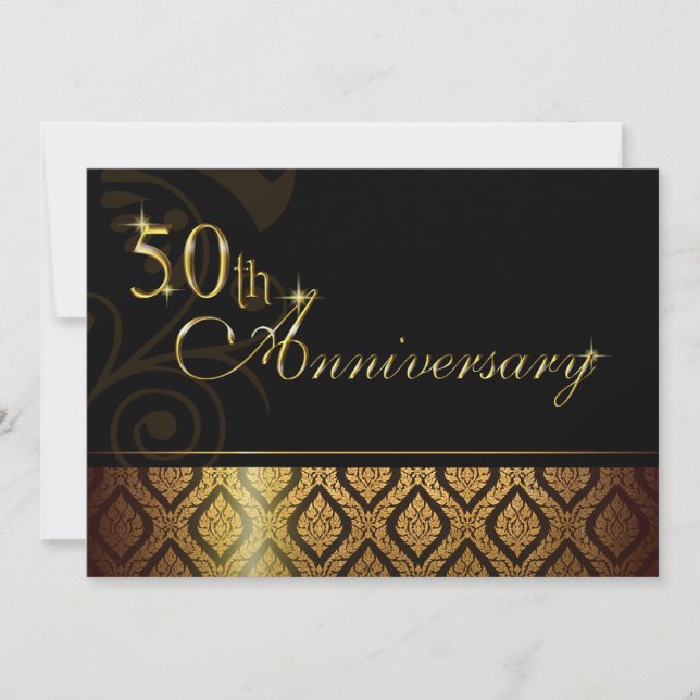 Metallic Gold Brocade 50th Anniversary Invitation (Front)
