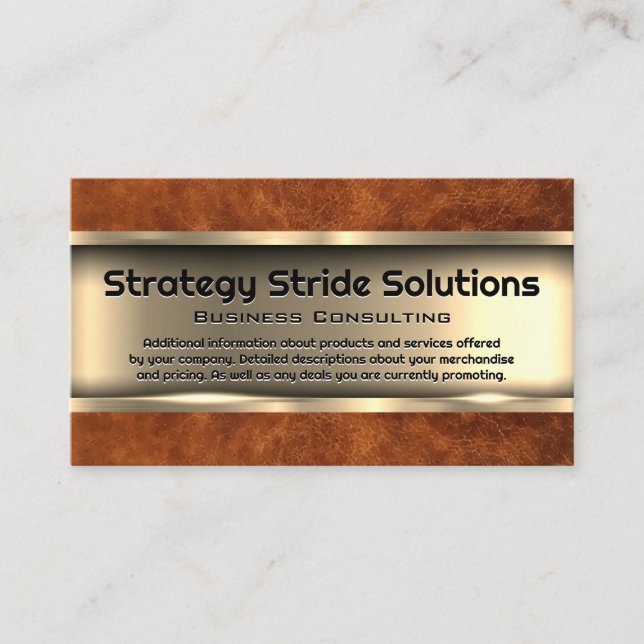 Metallic Gold | Brown Leather Business Card (Front)