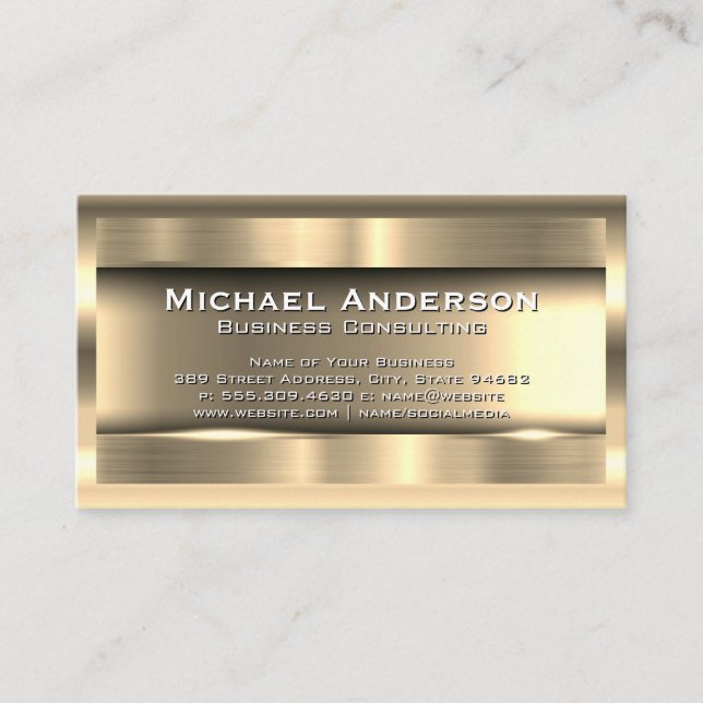 Metallic Gold Brushed | Gold Border Business Card (Front)