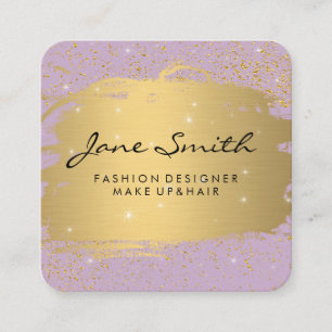 Metallic Gold Brushed Purple and Sparkle Square Business Card